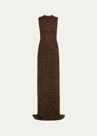 Lela Rose Sequin Embellished Column Gown In Chestnut