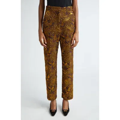 Lela Rose Sunflower Brocade Ankle Pants In Chestnutgold