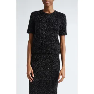 Lela Rose Tinsel Short Sleeve Sweater In Black