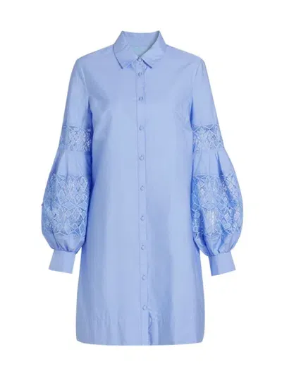 Lela Rose Lace-inset Blouson-sleeve Shirt Dress In Oxford