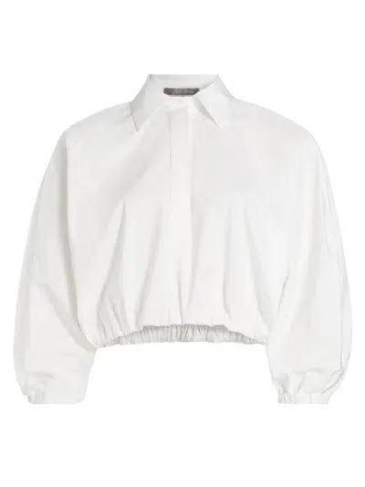 Lela Rose Elastic Button Down Crop Top In Ivory