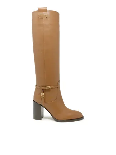 Lella Baldi Camel Leather Boots In Brown