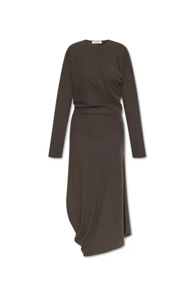 Lemaire Asymmetric Twisted Maxi Dress In Brown