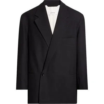 Lemaire Navy Double Breasted Blazer In Mu066 Marine Melange