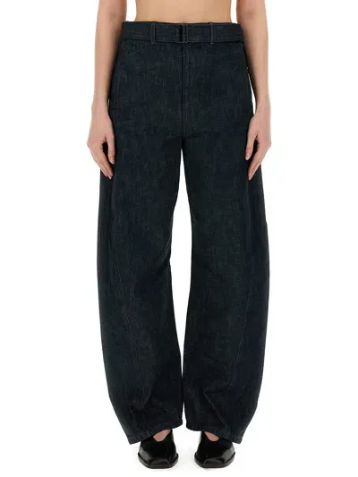 Lemaire Indigo Twisted Belted Jeans In Denim