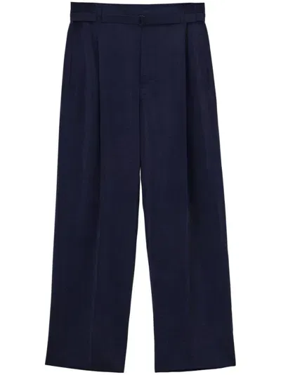 Lemaire Belted Straight-leg Tailored Trousers In Blue