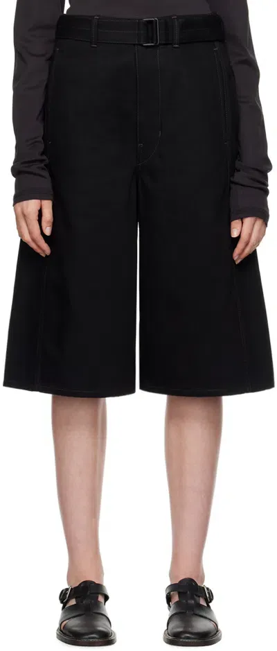 Lemaire Black Twisted Belted Denim Shorts