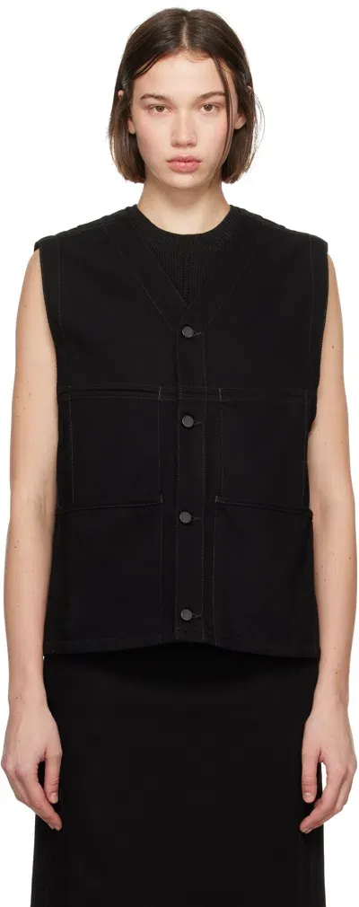 Lemaire Black Y-neck Denim Vest In Bk999 Black