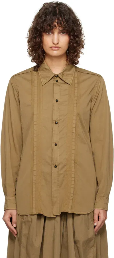 Lemaire Brown Multi-topstich Fitted Shirt In Br409 Cub Brown