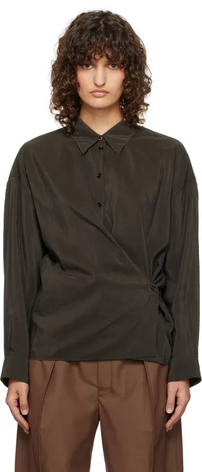 Lemaire Brown Straight Collar Twisted Shirt In Br507 Dark Espresso