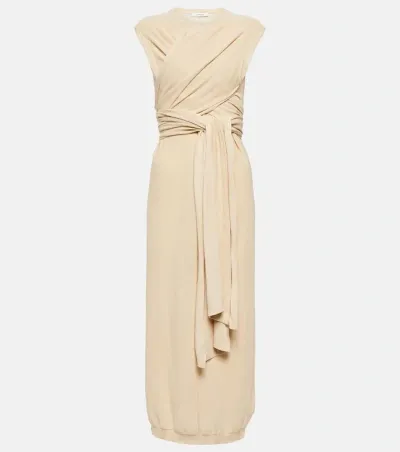 Lemaire Cotton Knit Wrap Midi Dress In Rosy White