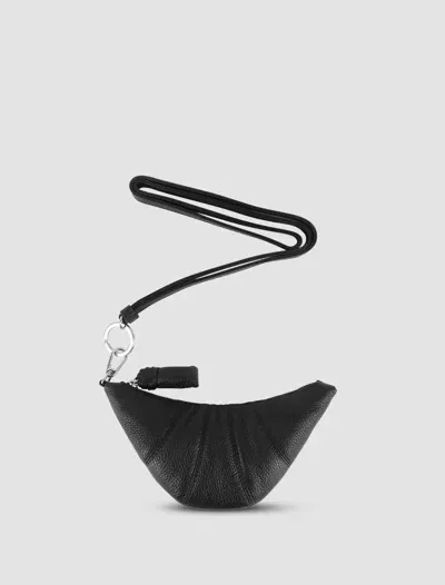 Lemaire Croissant Grain Leather Coin Purse In Nero