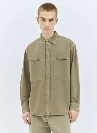 Lemaire Denim Shirt With Snaps In Khaki