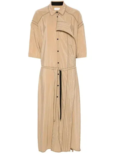 Lemaire Embroidered Asymmetrical Shirt Dress In Brown