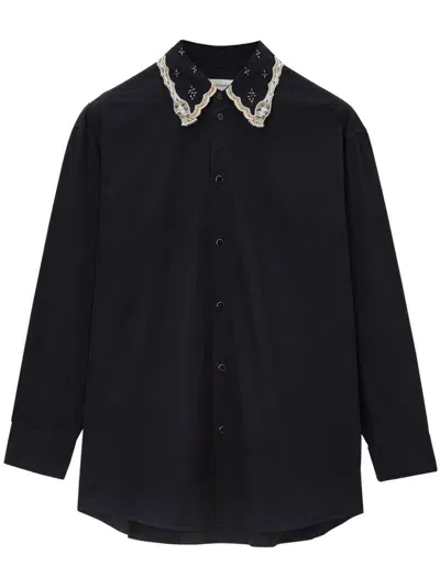 Lemaire Embroidered Collar Shirt In Black