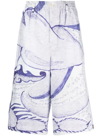 Lemaire Graphic-print Below-knee Shorts In Weiss