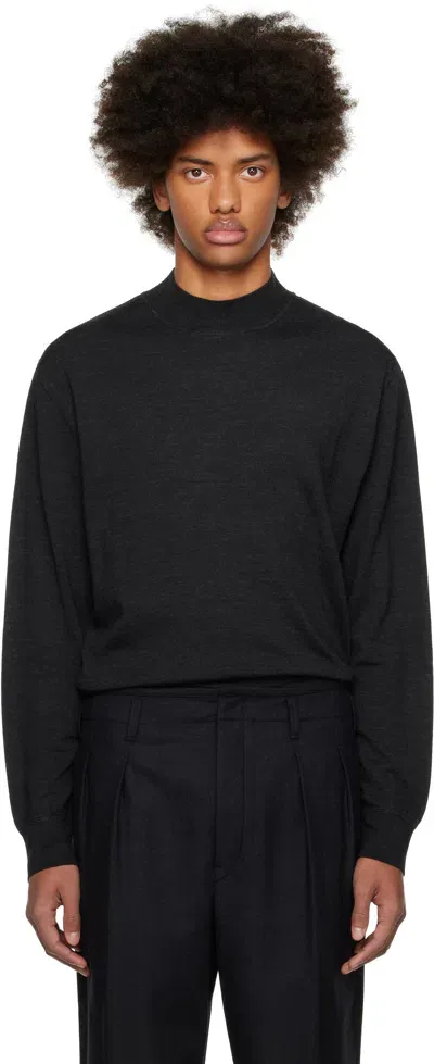 Lemaire Gray Mock Neck Sweater In Bk966 Anthracite