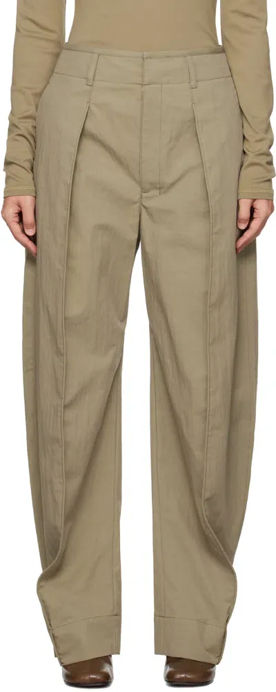 Lemaire Khaki Curved Volume Trousers In Gr619 Light Olive