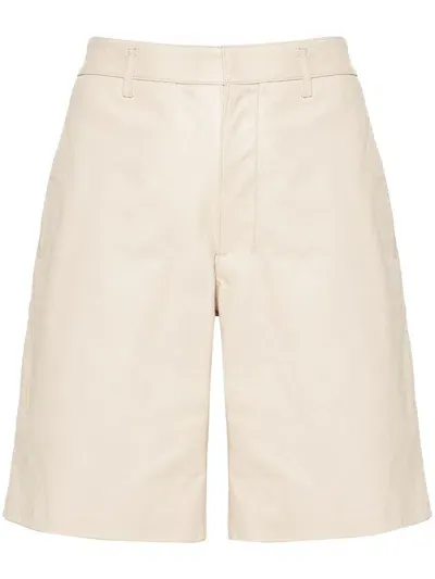 Lemaire Leather Knee Shorts In Wh002 - Off White