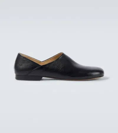 Lemaire Folding-heel Leather Slippers In Schwarz