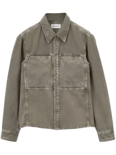 Lemaire Long Sleeve Denim Shirt In Dark Green