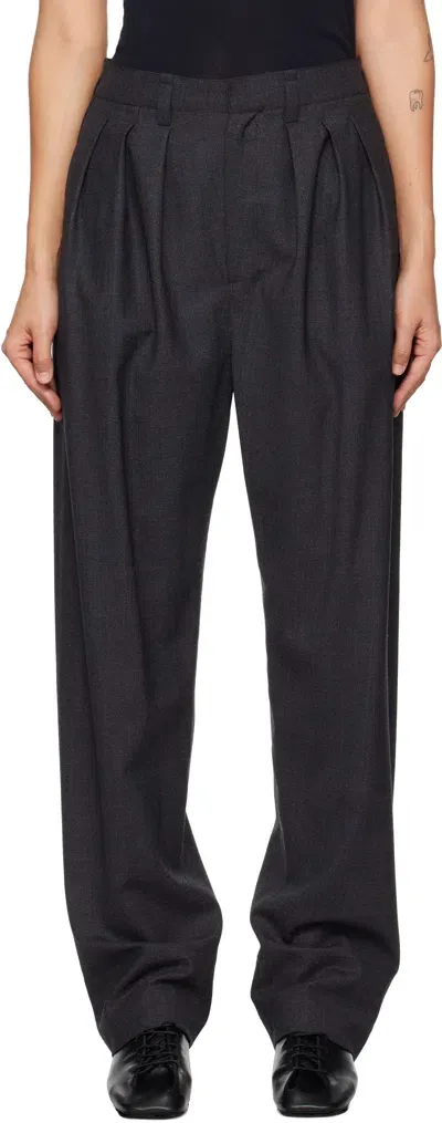 Lemaire Navy Pleated Tailored Trousers In Mu210 Blue Melange