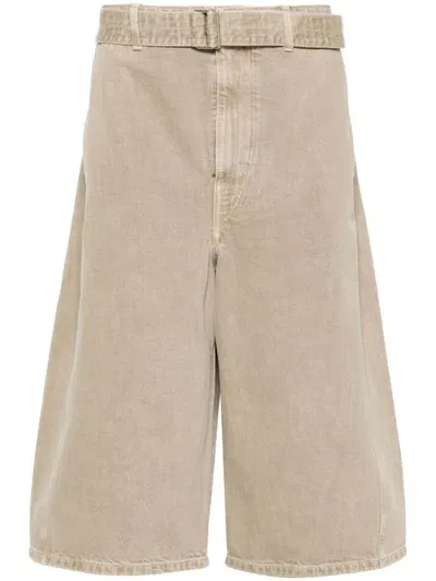 Lemaire Belted Denim Shorts In Neutrals