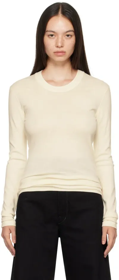 Lemaire Off-white Rib Long Sleeve T-shirt In Wh048 Light Cream