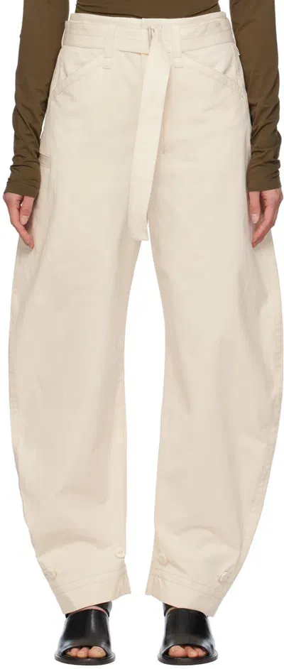 Lemaire Belted Tapered-leg Trousers In Ivory