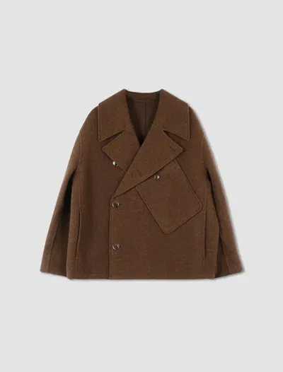 Lemaire Peacoat Dispatch In Brown Chine