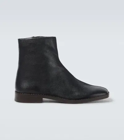 Lemaire Piped Leather Ankle Boots In Black