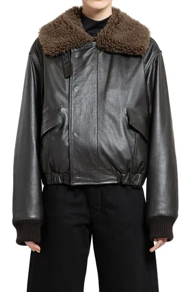 Lemaire Relaxed Fit Leather Blouson In Br Dark Espresso