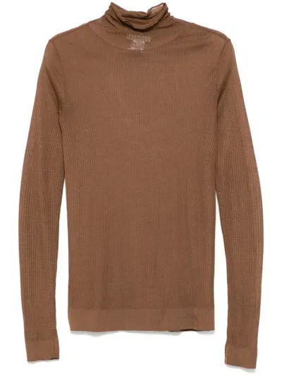 Lemaire Seamless High Neck Top In Brown