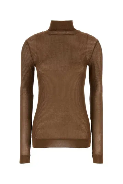 Lemaire Seamless High Neck Top In Brown