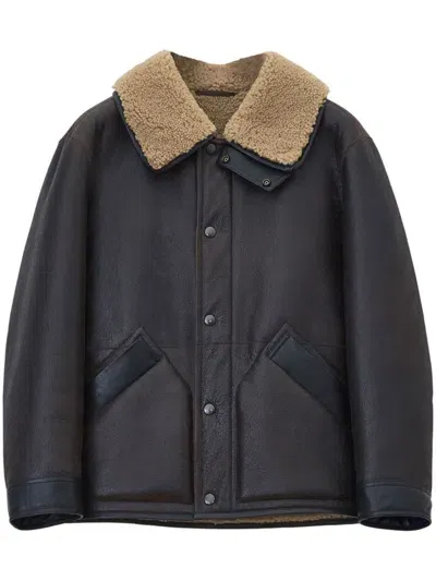 Lemaire Shearling Leather Jacket In Black