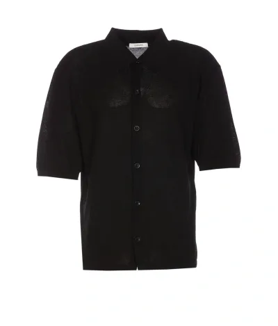 Lemaire Short-sleeved Knitted Shirt In Nero