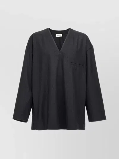 Lemaire Smock Blouse With V-neckline And Chest Pocket In Gray