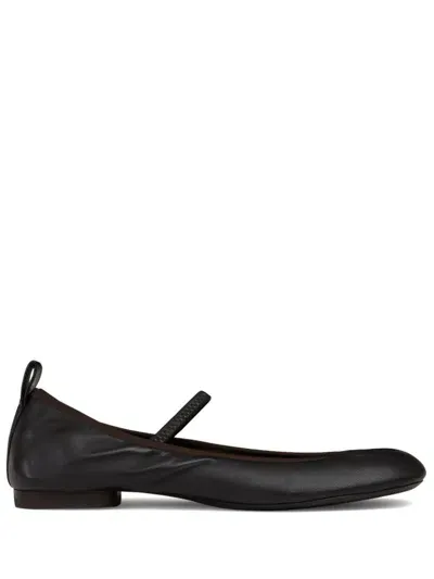 Lemaire Square Leather Ballerinas In Brown