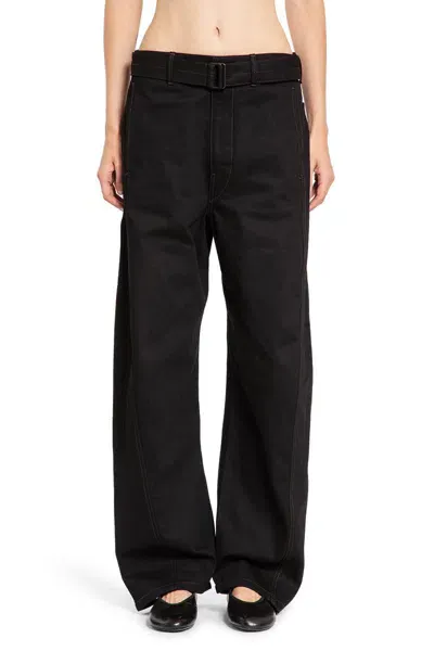 Lemaire Belted Cotton Jeans In Black