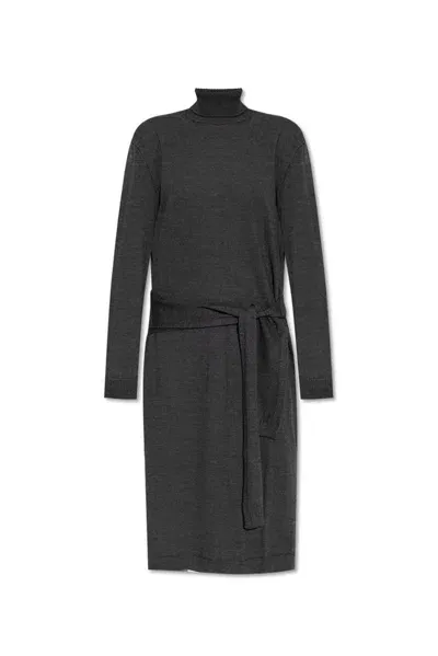 Lemaire Trompe L'oeil Turtleneck Belted Midi Dress In Grey