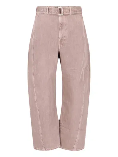 Lemaire 'twisted' Belted Palazzo Jeans In Pink