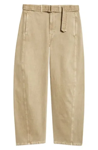 Lemaire Twisted Seam Belted Straight Leg Pants In Denim Snow Olive Green