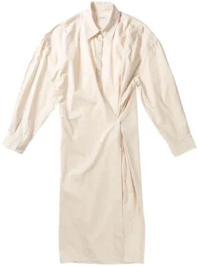 Lemaire Twisted Shirt Dress In Light Cream