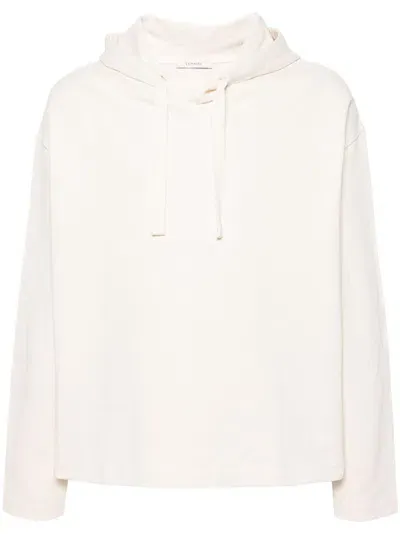 Lemaire White Drawstring Cotton Hoodie In Bg200 - Mastic