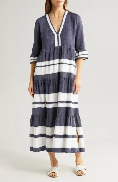 Lemlem Hawi Flutter Sleeve Cotton Cover-up Dress In Blue