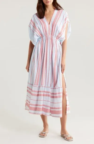 Lemlem Leila Gathered Striped Cotton-blend Midi Dress In Red