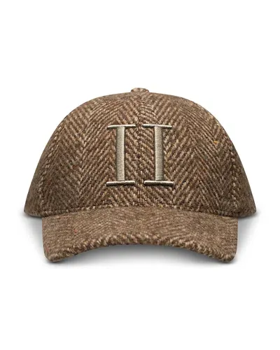 Les Deux Embroidered Herringbone Cap In Dark Brown