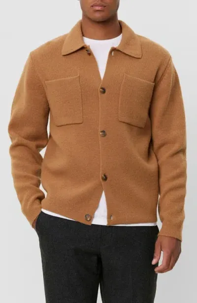 Les Deux Fischer Milano Collar Merino Wool Cardigan In Tobacco Brown