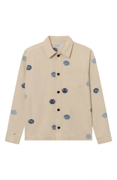 Les Deux Layton Oversize Embroidered Basketball Denim Button-up Shirt Jacket In Ivory