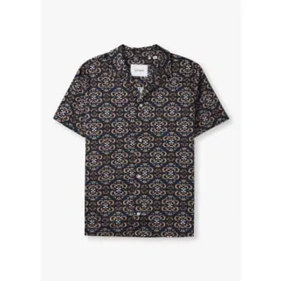 Les Deux Mens Hendrix Aop Shirt In Dark Navy/dark Sand In Navy Fabric